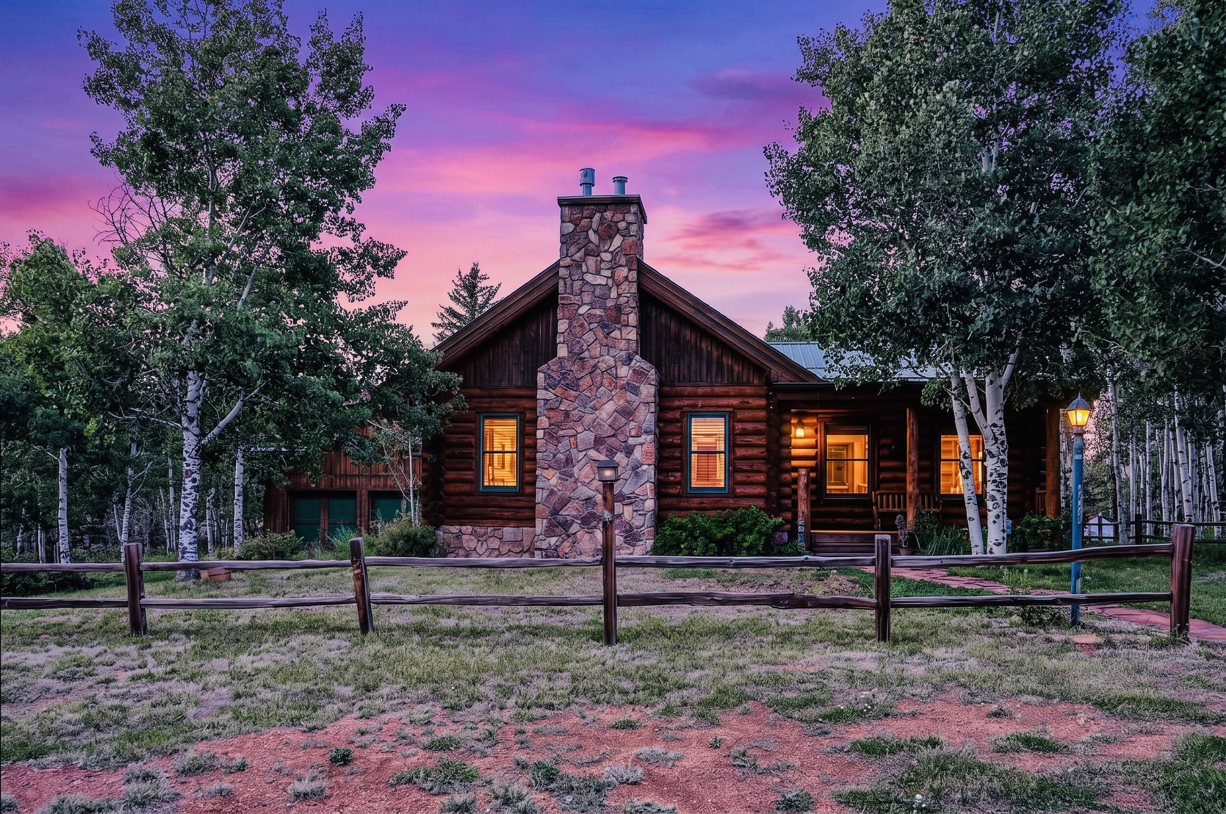 Log guest cabin exterior among the aspens