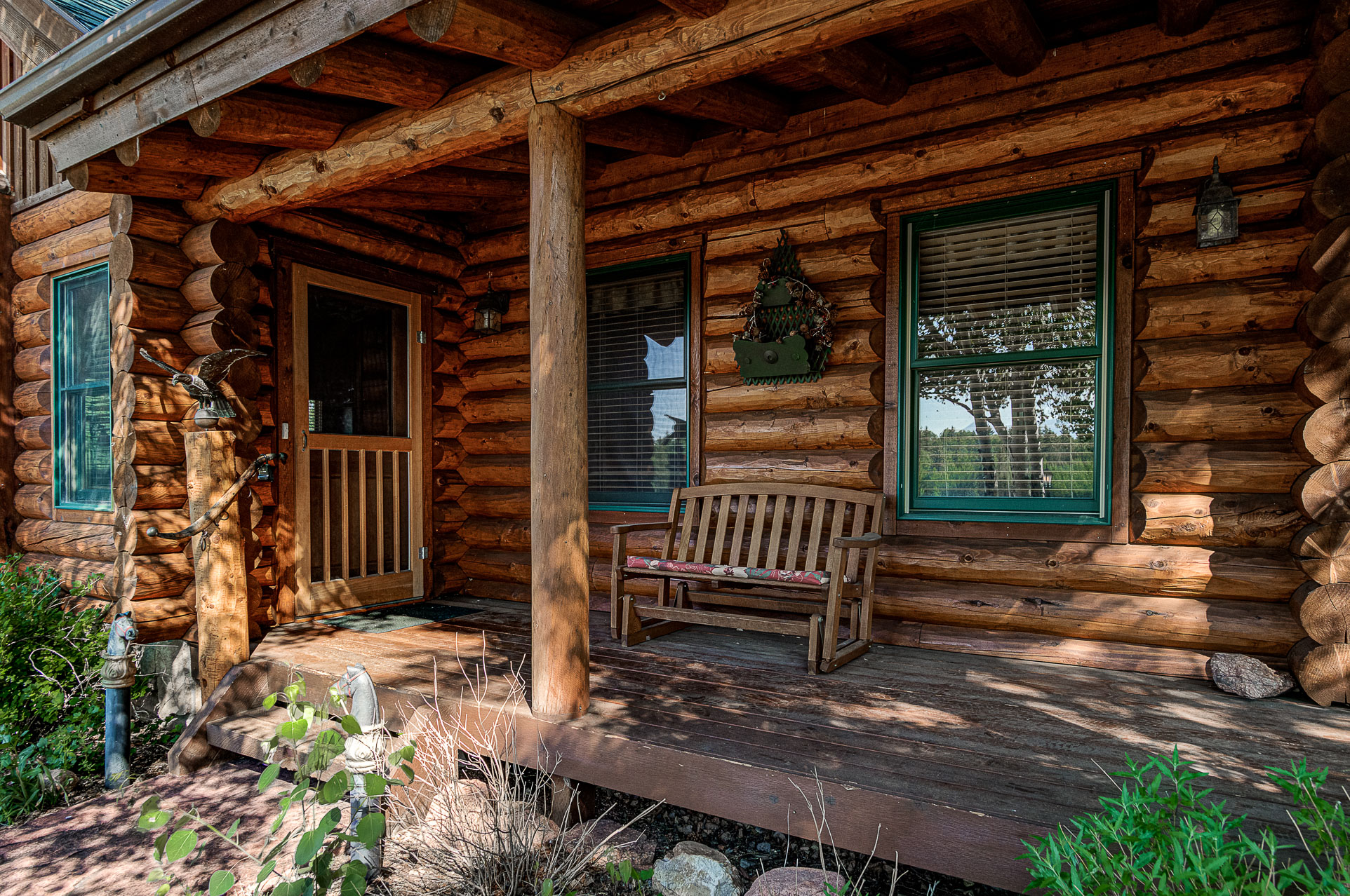 Log cabin front porch