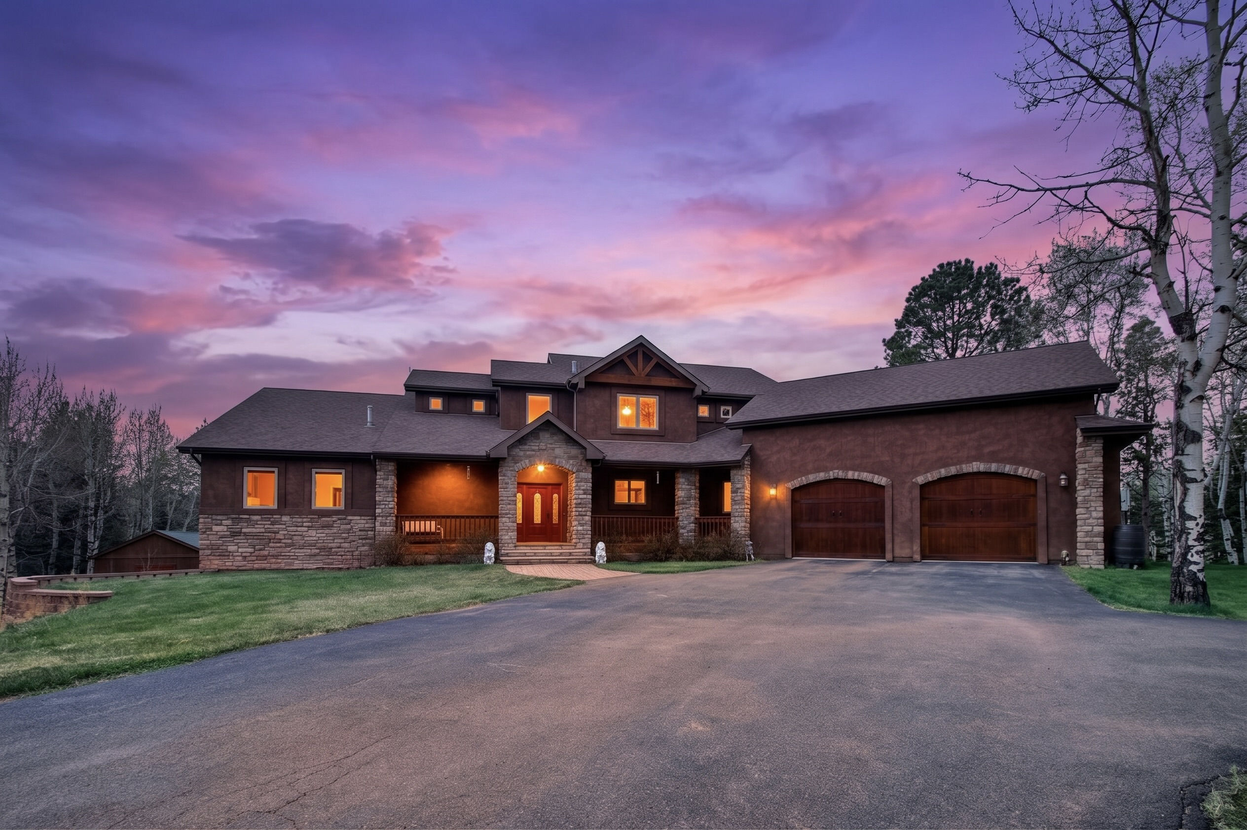 Front elevation of the main home with circular drive