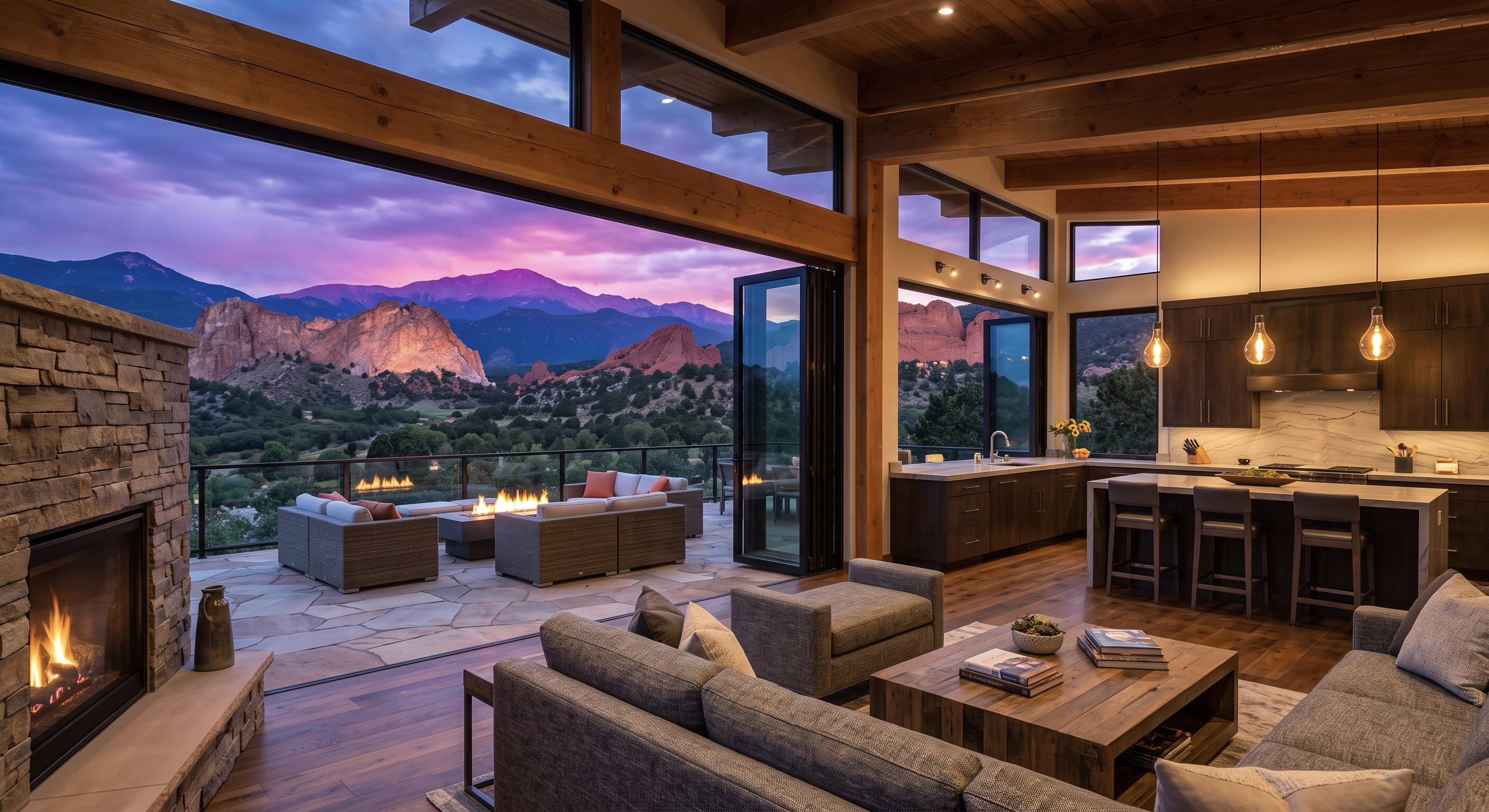Kitchen and living room with Garden of the Gods views